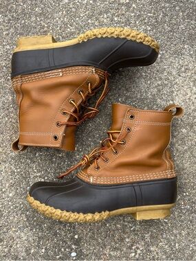 Women's L.L.Bean 8" Duck Boots Size 7 | Waterproof Leather Brown Tan Rain Boots